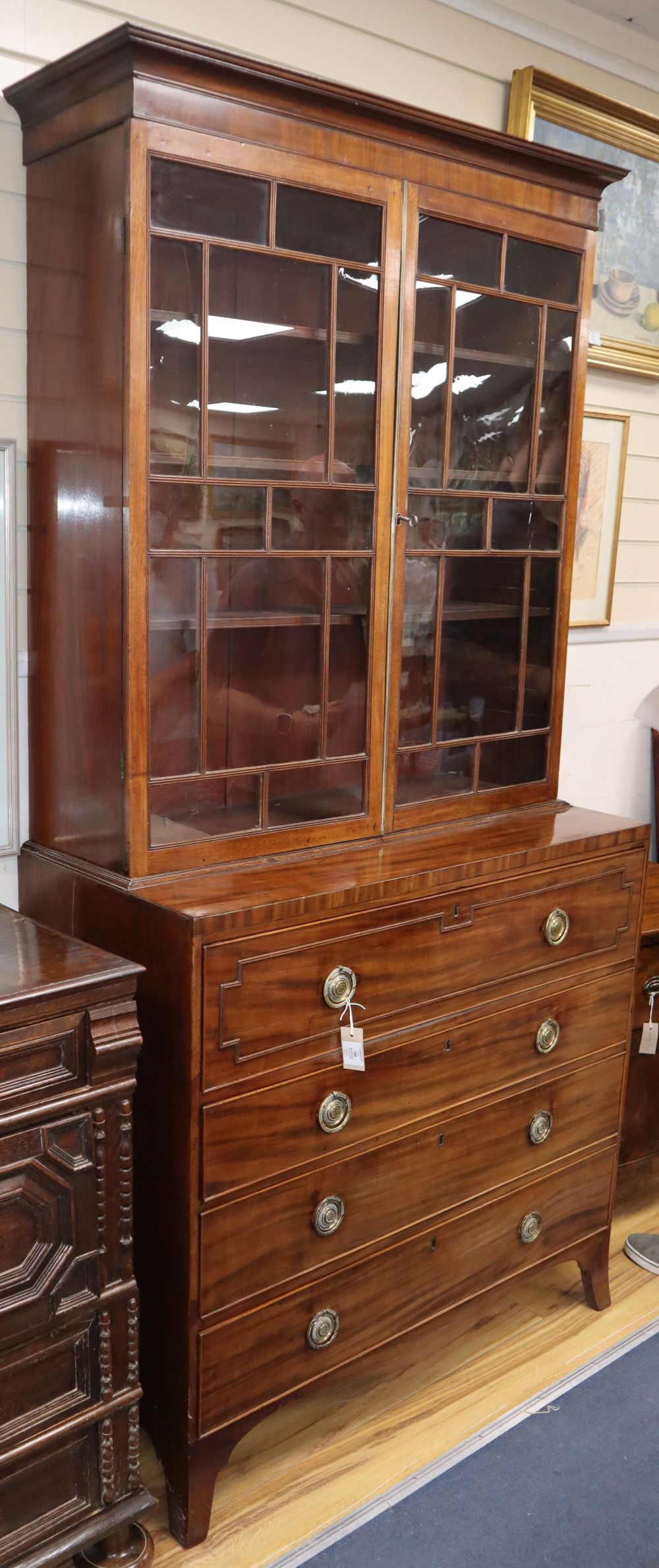 A George III and later mahogany secretaire bookcase, W.106cm, D.49cm, H.218cm